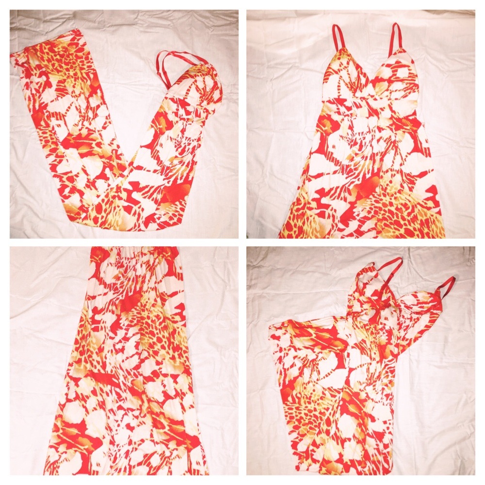Derek hearts maxi dress casual orange red yellow